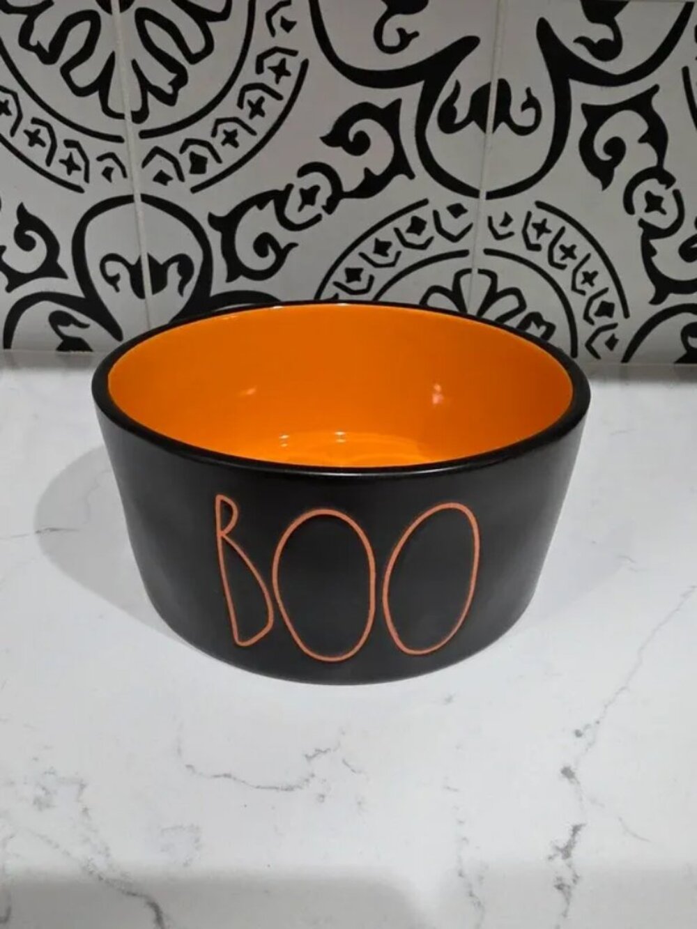 Rae Dunn "BOO” Halloween 6” Pet Bowl Black & Orange Small